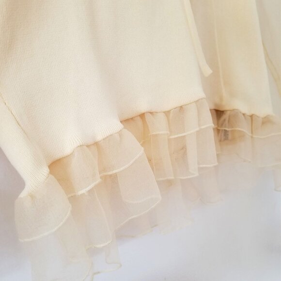 Zara Peterpan Collar Sheer Organza Combination Knit Sweater L Cream Ivory Ruffle - Picture 12 of 16